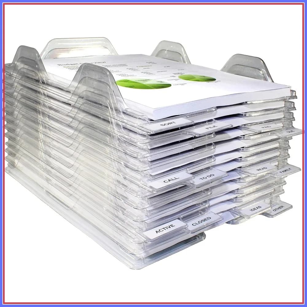 Set di 48 Vassoi Impilabili per Documenti Formato Letter, Organizzatore per Ufficio, Classificatore di Posta