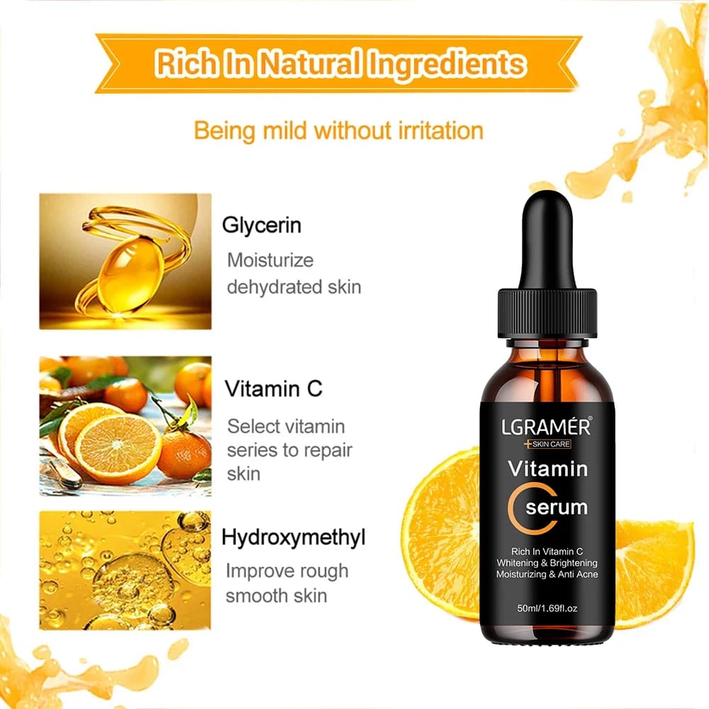 Siero viso alla vitamina C sbiancante restringimento dei pori rimozione delle rughe punto nero schiarente cura della pelle essenza prodotto per la cura della pelle del corpo