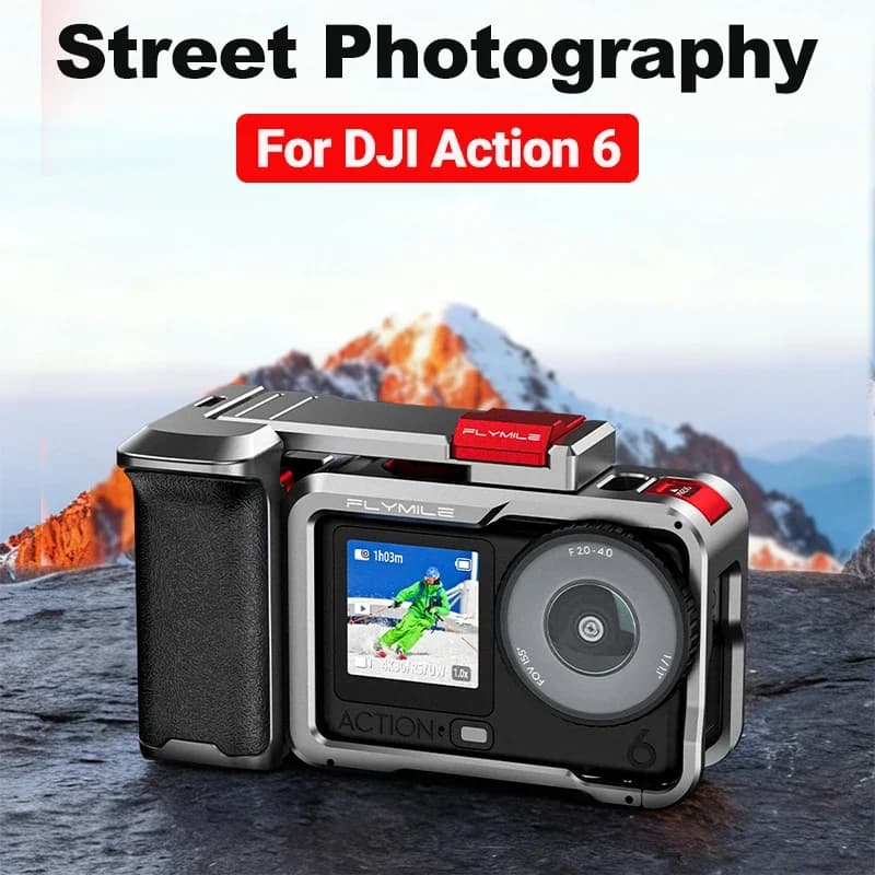 For DJI OSMO Action 6 Street Handle Expansion Frame Photography Handle Rabbit cage with lens cover Camera accessories