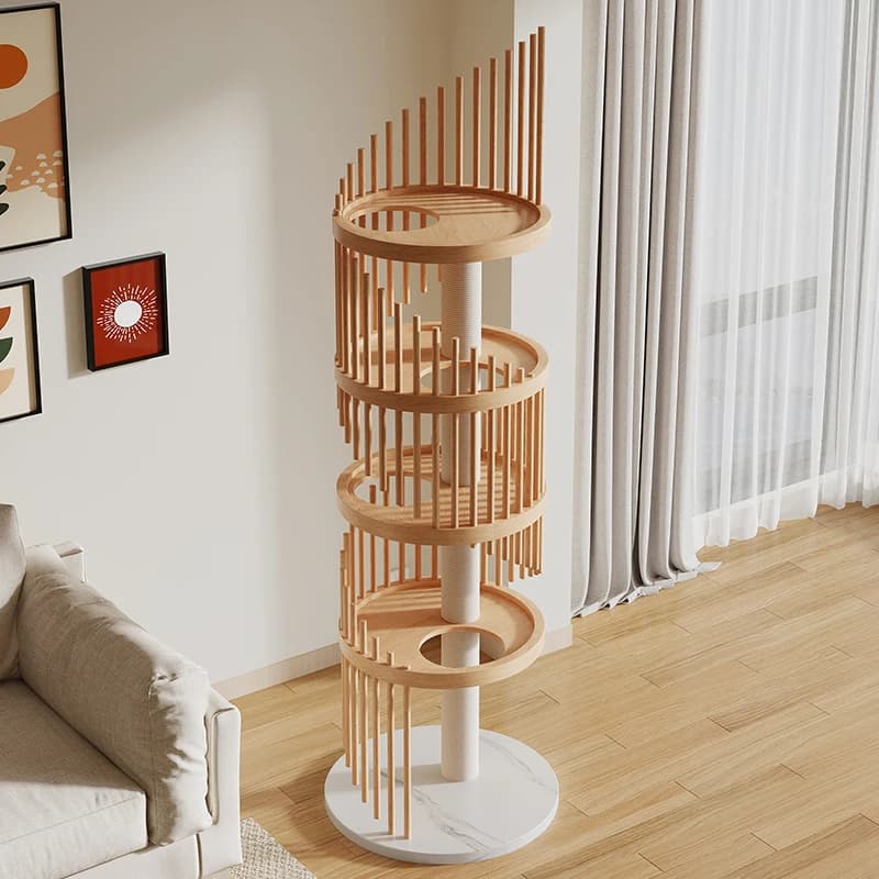 Moderna casa dell'albero per gatti di lusso, accogliente tiragraffi, mobili per gatti in legno, grande imballaggio in cartone di lusso in stile classico