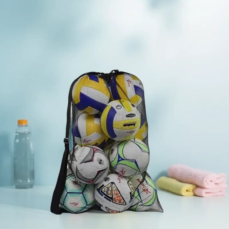 Borsa a rete extra large per palloni da calcio con coulisse, per basket, pallavolo, calcio, con tasca con cerniera per la palestra