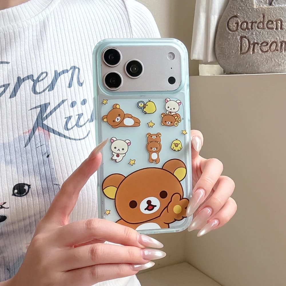 Cute Cartoon Anime Rilakkuma Bear Phone Case For iPhone 17 Pro 16 15 Pro Max Cases Shockproof Hard Back Cover