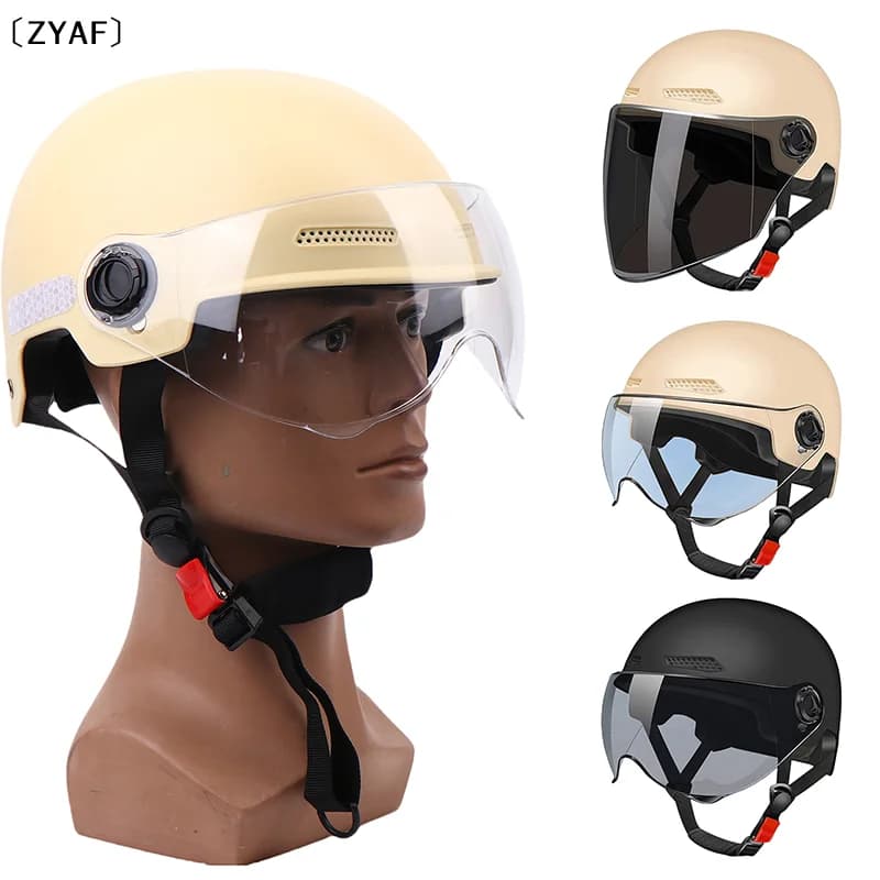 1 Pezzo Casco Mezzo Integrale Certificato 3C per Uomo Donna Adulto, Stile Cartone Animato, per Bicicletta Elettrica e Moto, con Occhiali Protettivi, Casco di Sicurezza per Bicicletta〔ZYAF〕