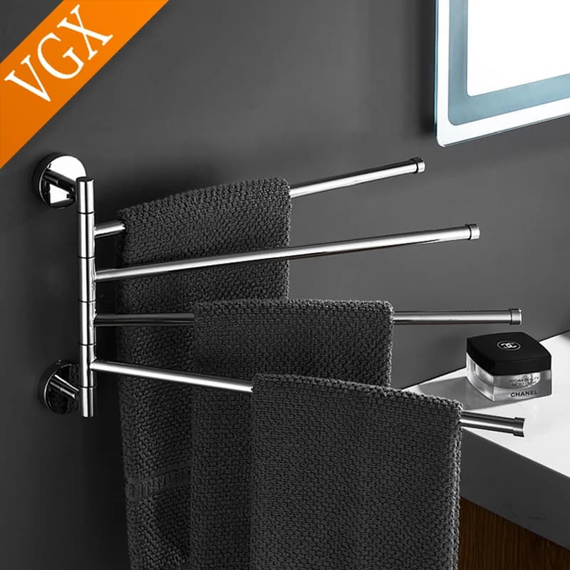 Portasciugamani per attività VGX portasciugamani girevole a 3-4 bracci portasciugamani da bagno sospeso in acciaio inossidabile 304 cromato