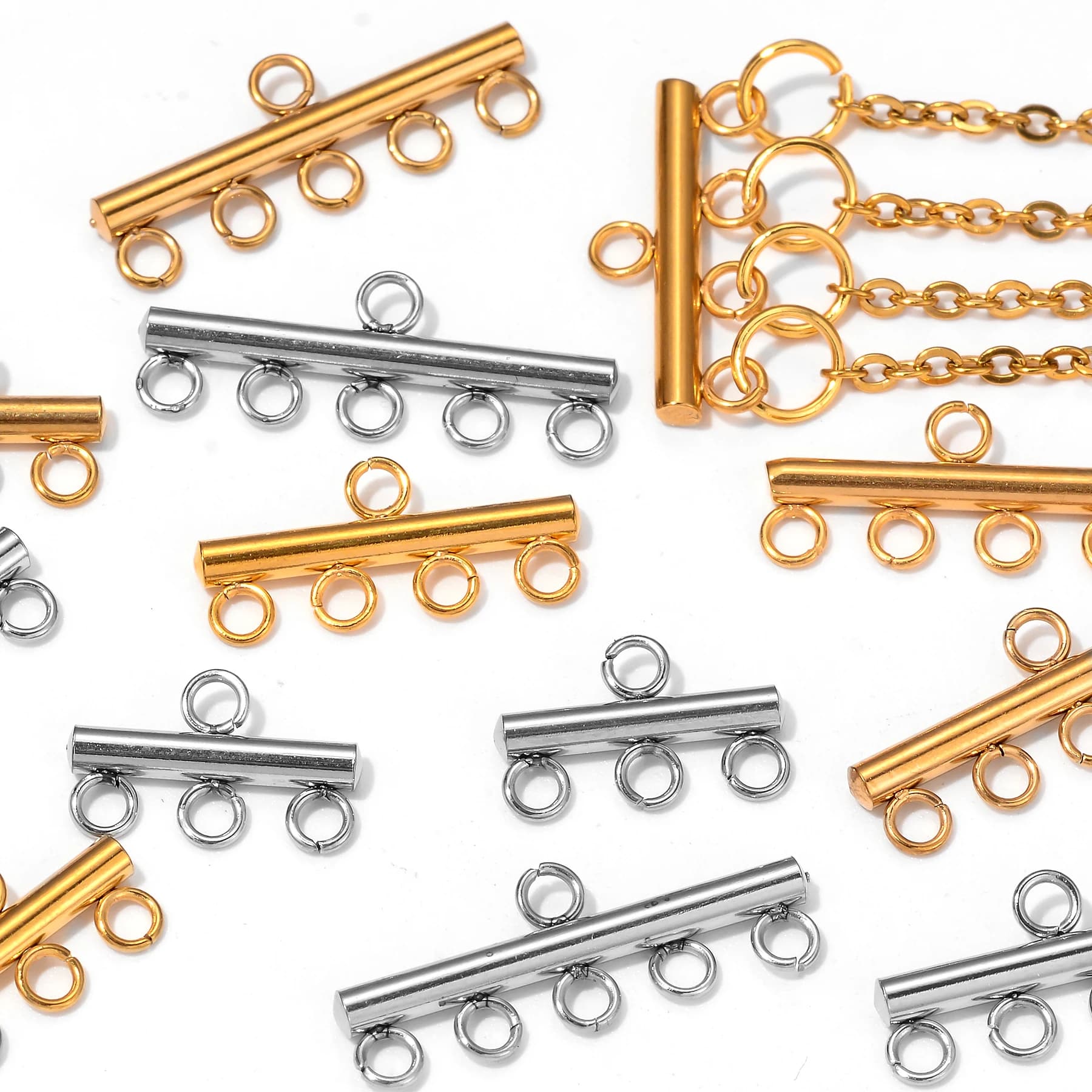 10 Pieces Connectors for 3/4/5 Stainless Steel Earrings Rings, Clasps for Necklaces and Bracelets, Accessories for Creation of DIY Jewelry ♪
