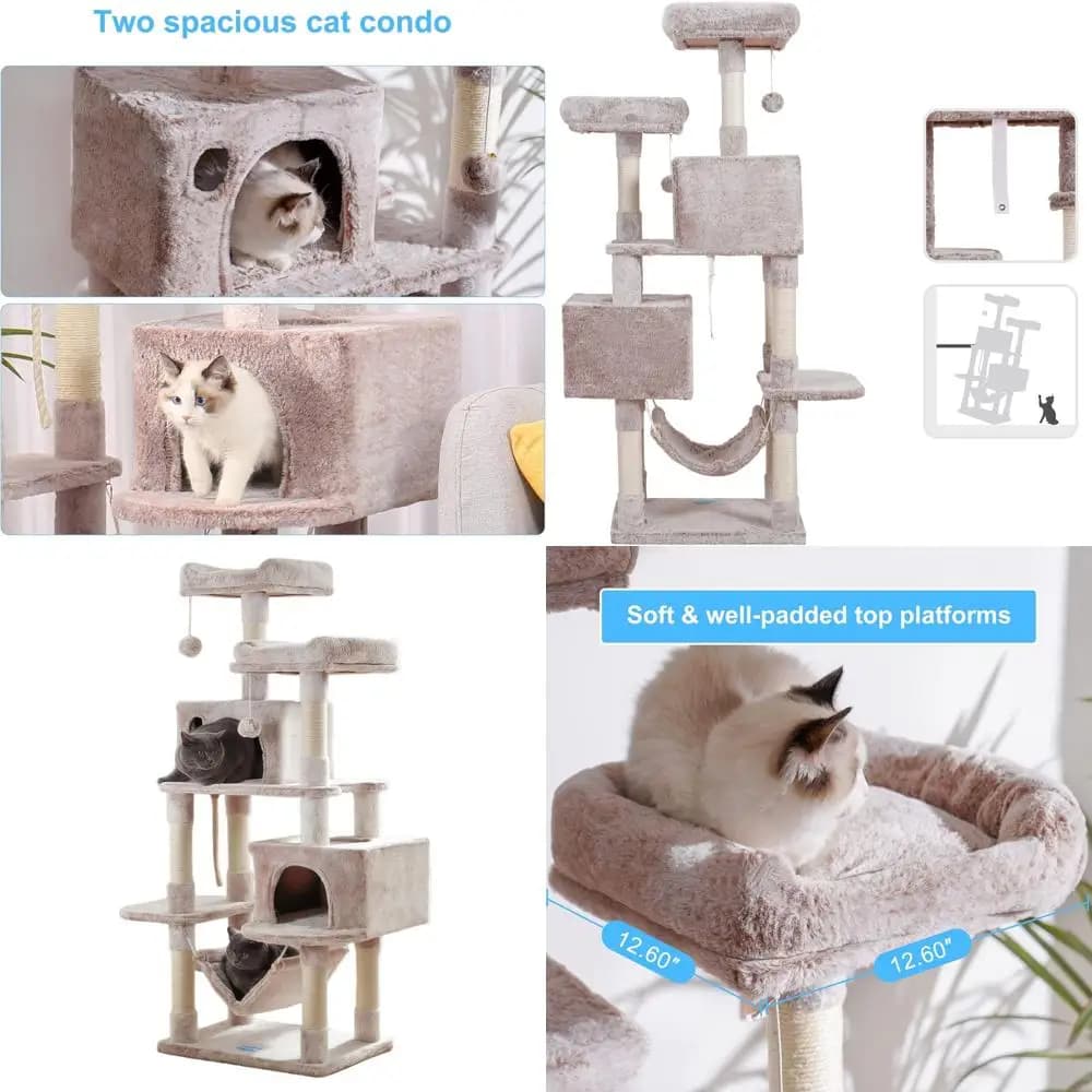 Albero per gatti multilivello extra large con tiragraffi in sisal, condomini in peluche e amaca per gattini e gatti