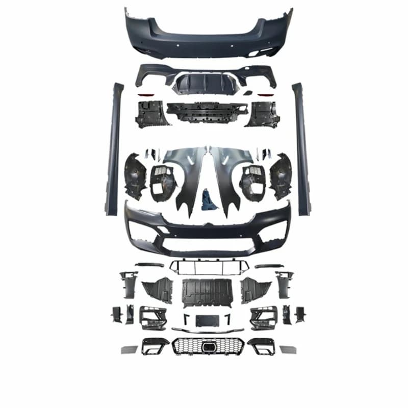G30 LCI's stock car body kit upgraded to M5 F90 wide-body kit with front bumper, rear bumper fenders and rear diffuser