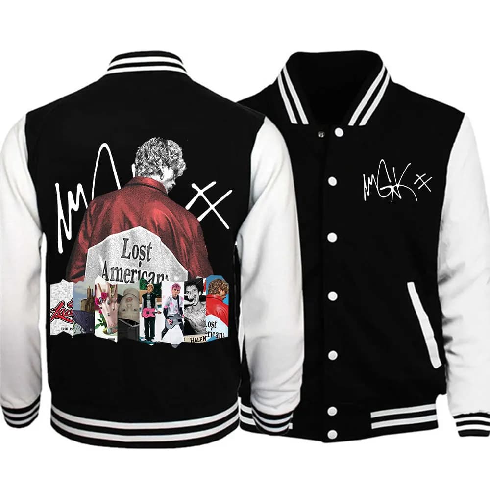 Rapper MGK Lost Americana Tour Album Uniforme da baseball Giacca con cappuccio Felpa unisex Harajuku Regalo per fan