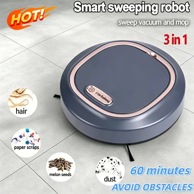 Robot Aspirapolvere Intelligente 3-in-1 con Attivazione Tattile, per Pulizia a Secco e Umido, Ricaricabile USB