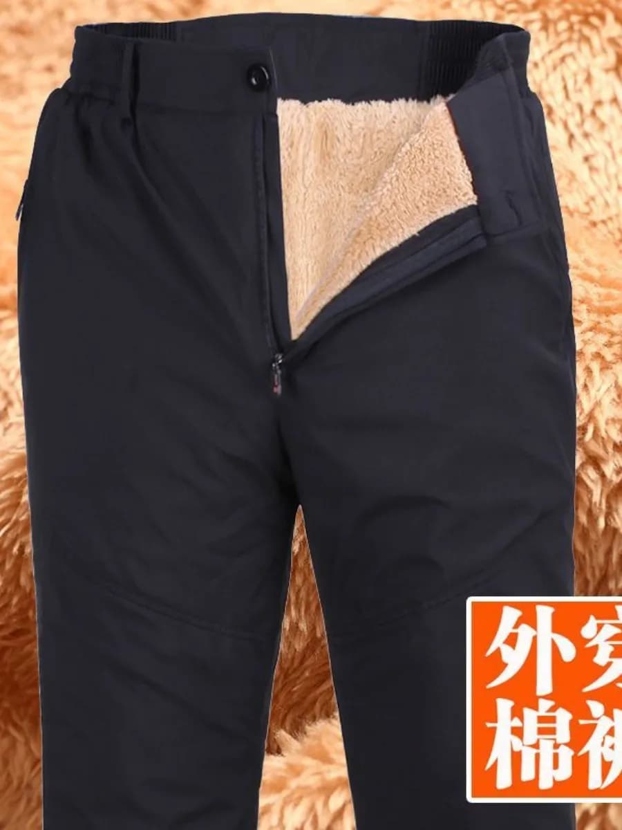 Pantaloni sportivi da uomo in cotone a vita alta, foderati in pile, modello ampio, stile Dad Jeans, per l'inverno
