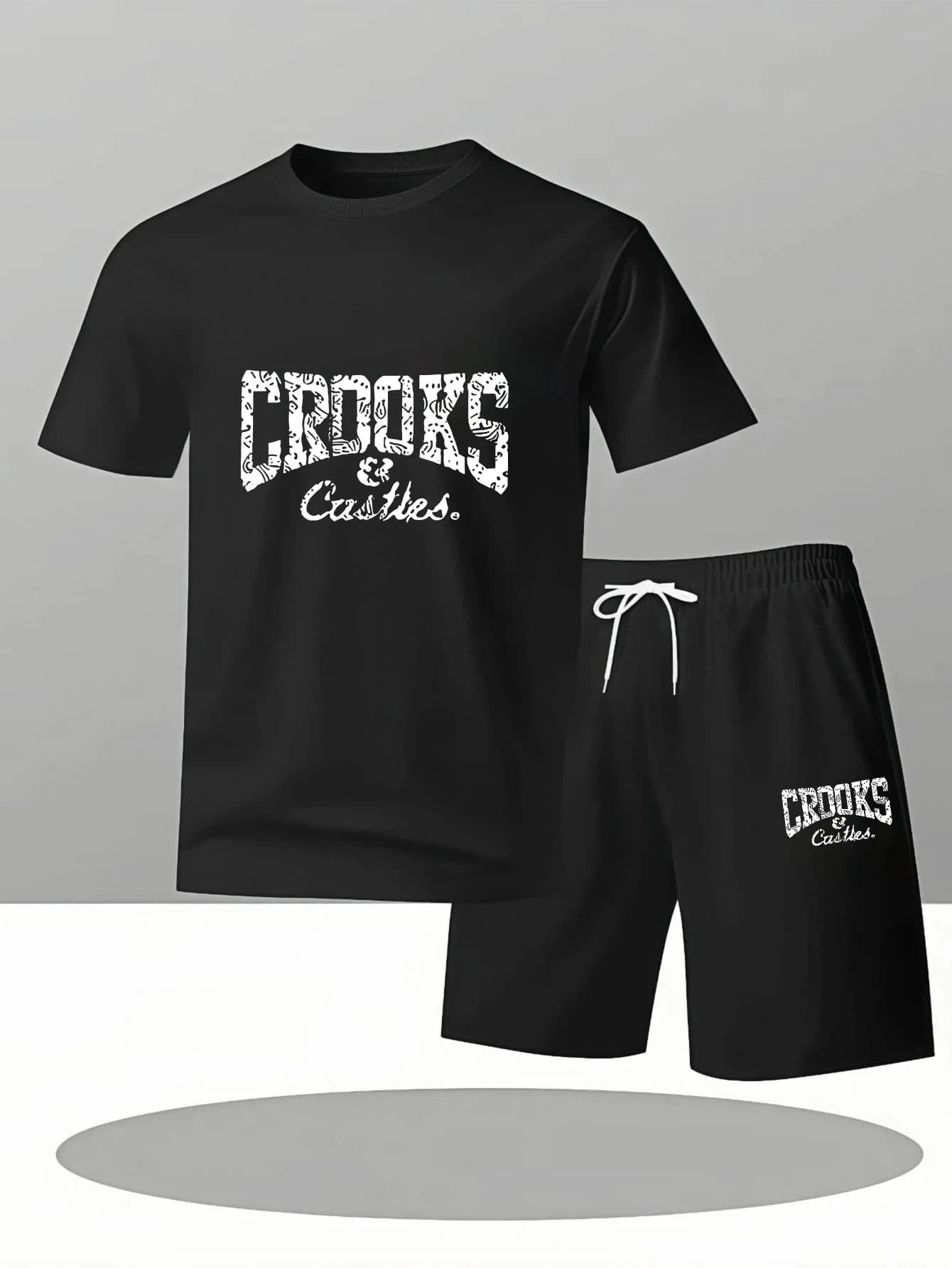 Men's T Shirt Suit Clothing Men's T-shirt And Shorts 2 Pieces Set Outdoor Casual Men's Short Sleeve And Side Pocket Shorts Set