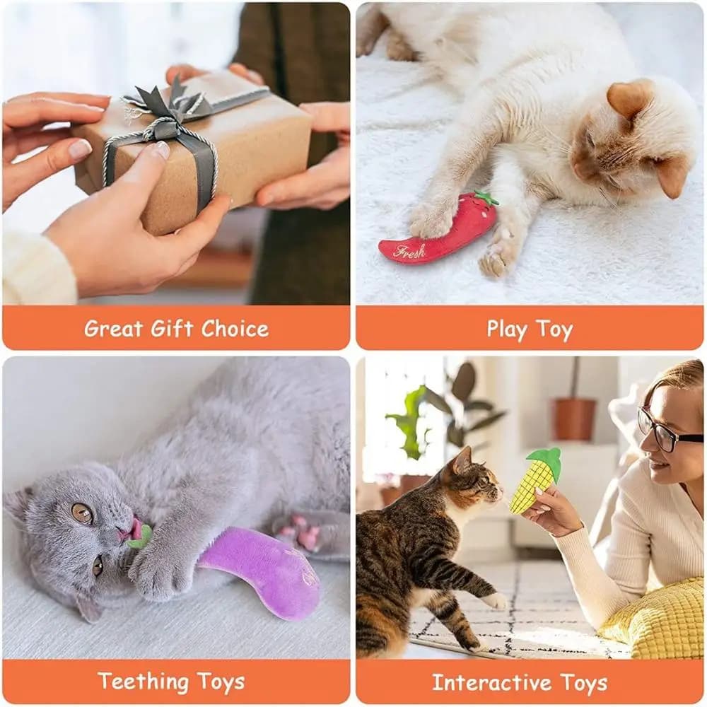 Dentizione a forma di vegetale Simpatico tema fattoria divertente Gatto interattivo Menta Catnip Cuscini Morso dei denti Masticare
