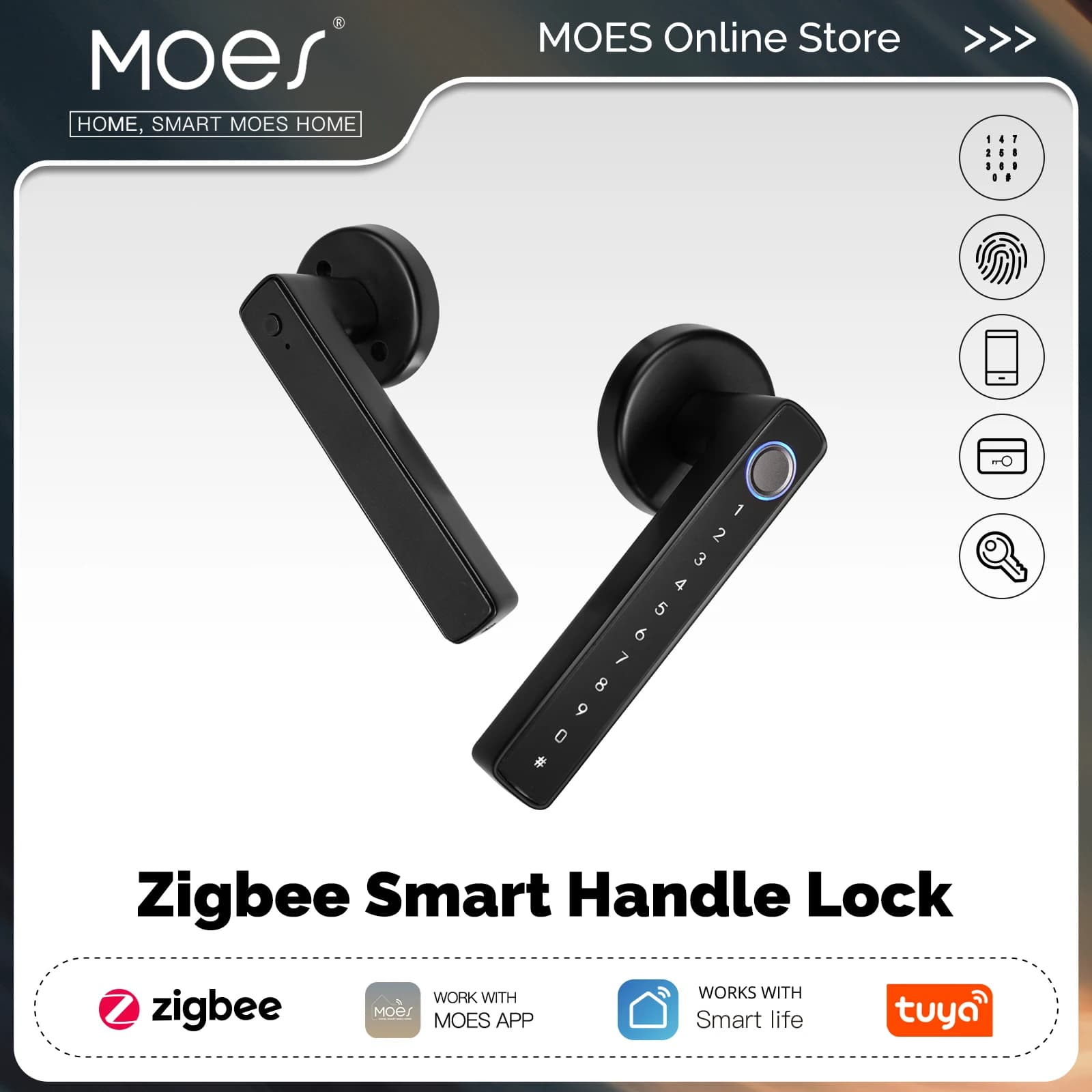 Serratura Intelligente MOES Tuya Zigbee con Impronta Digitale, Password Elettronica e Sblocco Remoto tramite APP per Hotel, Appartamenti, Uffici e Case in Affitto