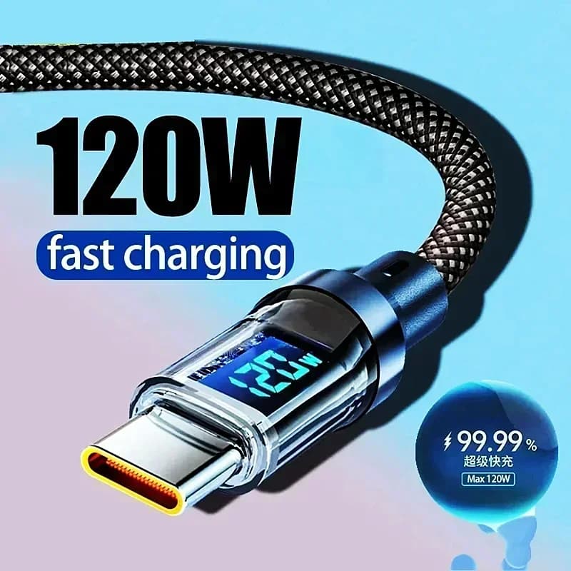 120 W USB C Dual USB C USB Type C Quick Charging PD Cable for iPhone 15 Pro Max Plus Xiaomi MacBook iPad