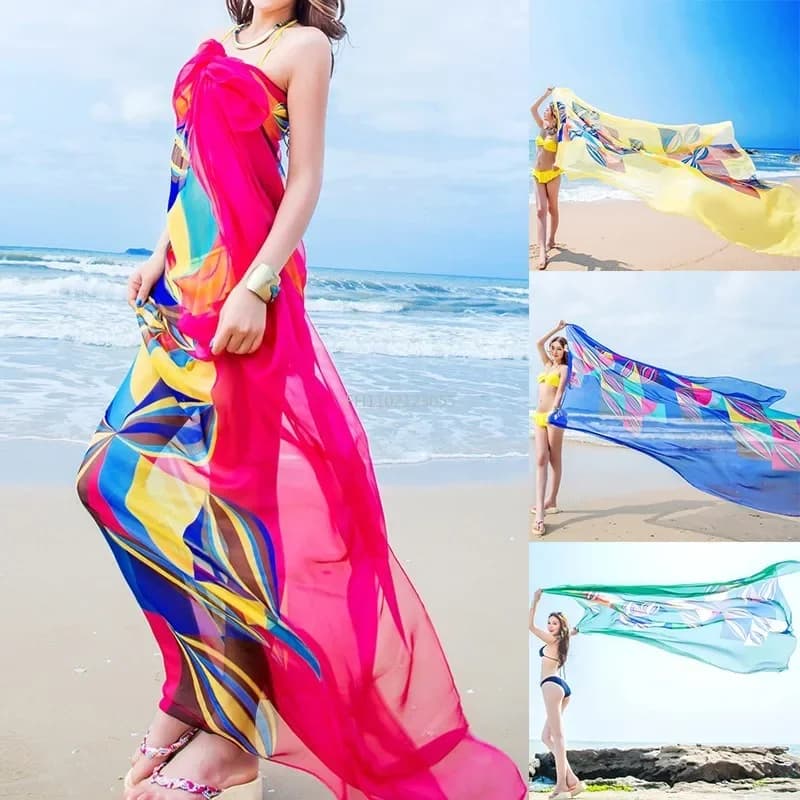Sciarpa da donna Parei da spiaggia Copricostume da spiaggia Sciarpe estive in chiffon Design geometrico Asciugamano taglie forti Abbigliamento da spiaggia estivo da donna