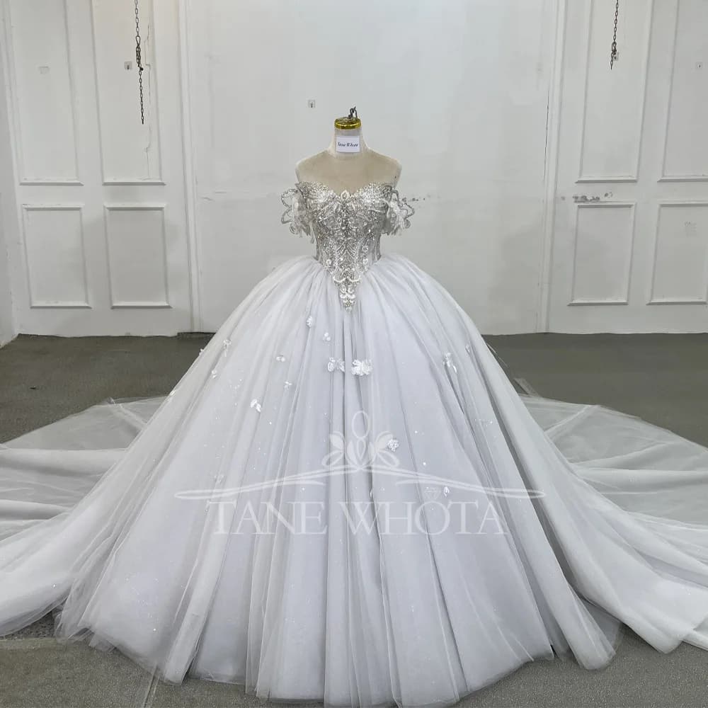 Robe Mariee Sweetheart Off Shoulder Lace Up Back Sequined Beading Appliques Ball Gown Customized Wedding Dress Luxury