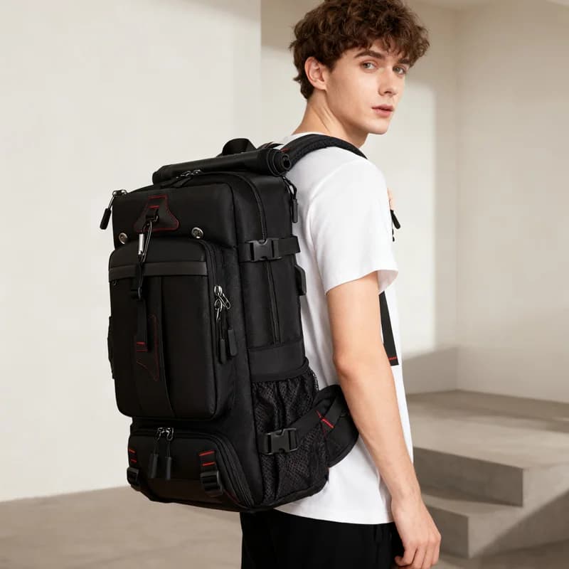 Large capacity travel backpack, convertible luggage compartment with independent shoe compartment, 15.6 inch laptop compartment