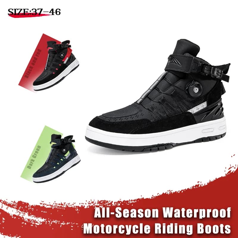 Men Outdoor Motorcycle Riding Boots 2026 New Leather Mesh Breathable Shock Absorption Non-slip Motorbike Safety Shoes