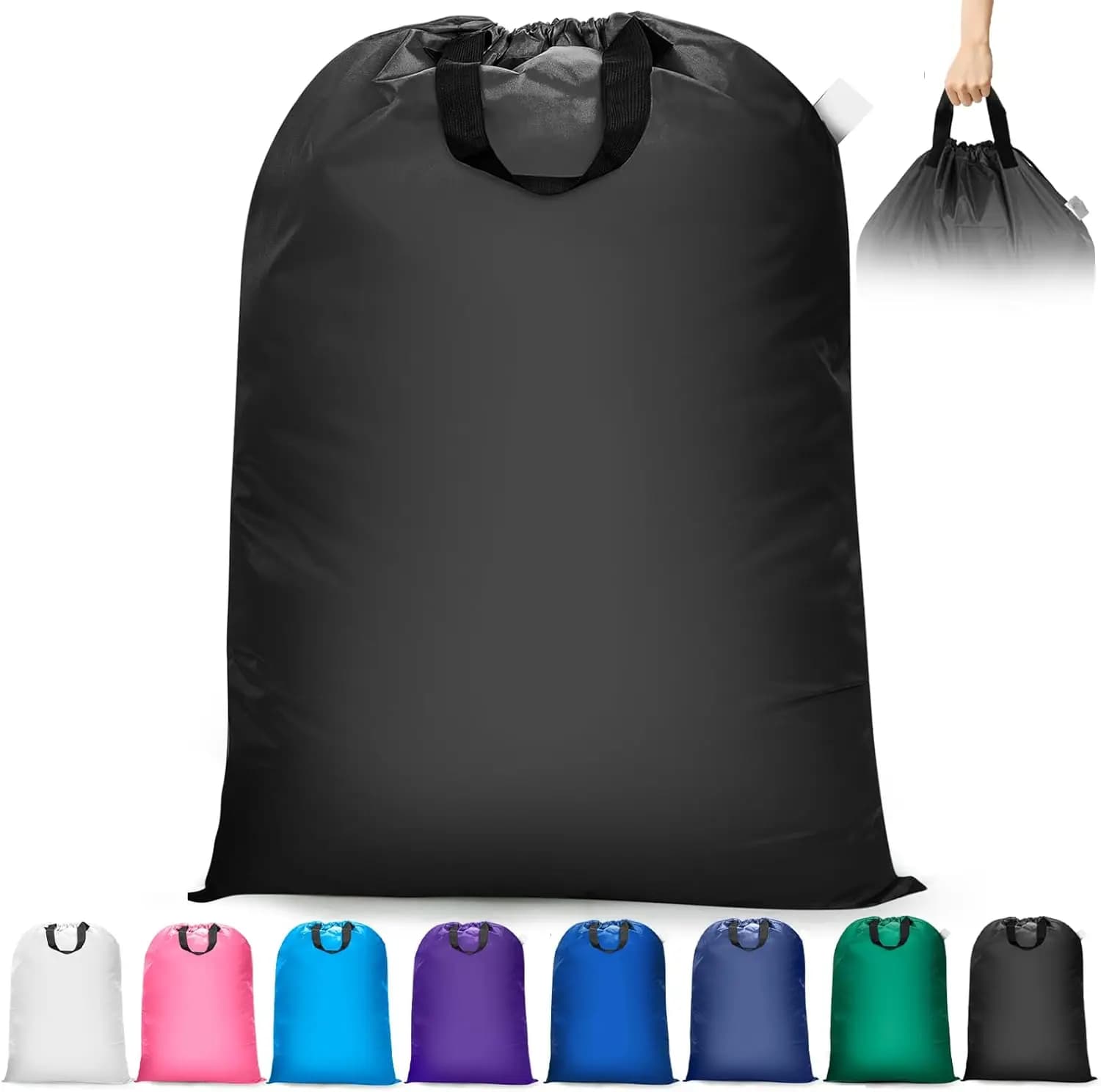 Borsa per Bucato Extra Large con Manici, Resistente 28x40 Pollici, Borsa da Viaggio per Vestiti Sporchi, Nera