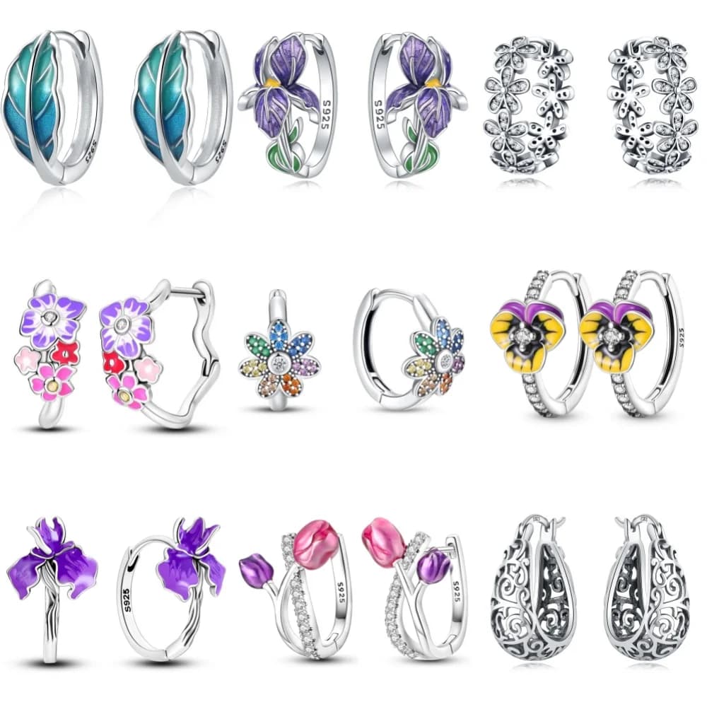 925 Sterling Silver Spring Daisy Tulip Flowers Earrings Jewelry Versatile Hoop Earrings For Women Jewelry Birthday Party Gifts