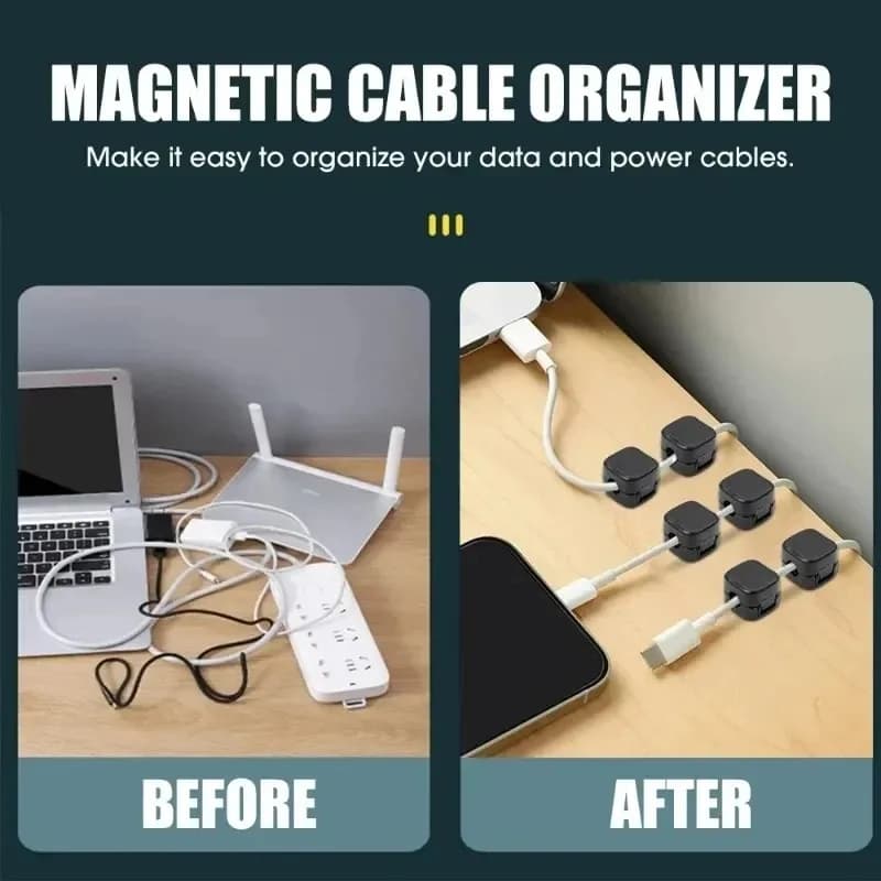Set di 6 Clip Magnetiche per Cavi, Organizzatore Adesivo per Fili, Gestione Cavi per Casa e Ufficio Sotto la Scrivania