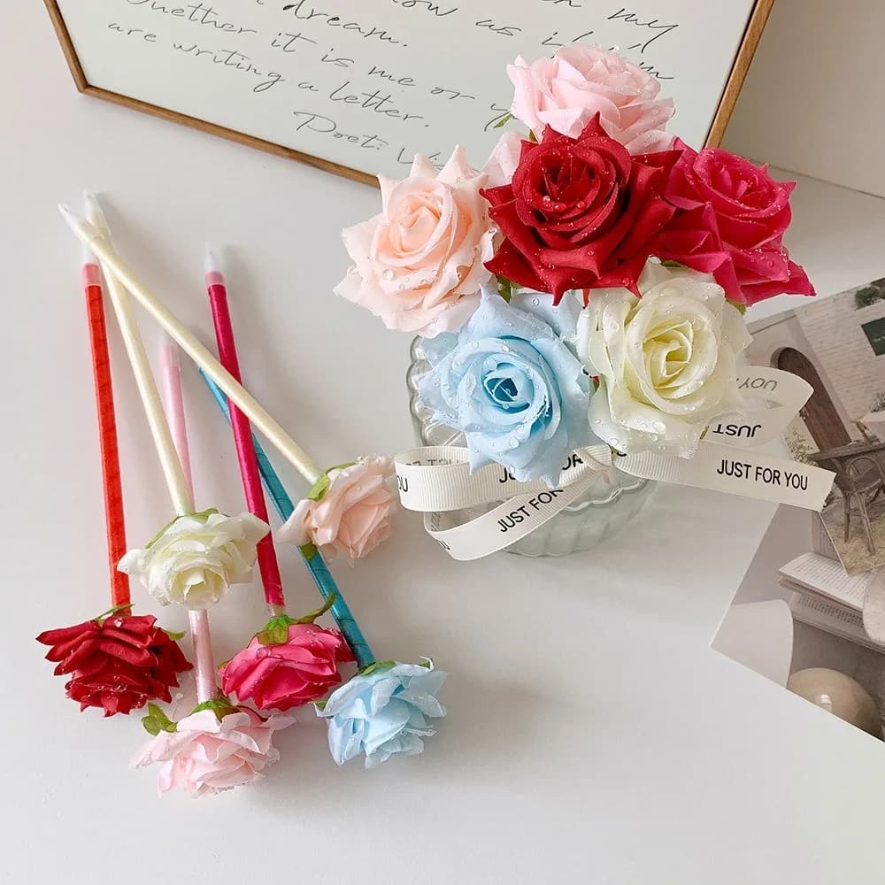 Penna Gel Creativa Portatile con Design Floreale, Serie Fiori Artificiali, Penna a Sfera con Inchiostro Nero, Leggera e Multiuso