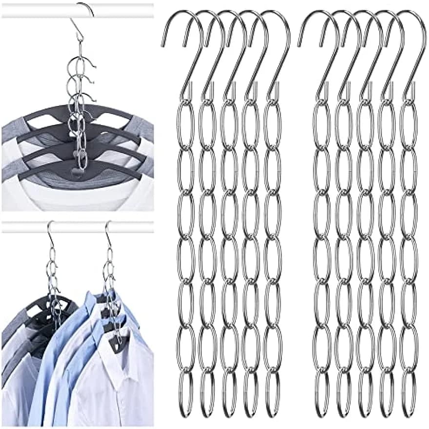 4pcs Hangers Space Saving, Metal Chain Clothes Hanger Organizer With 7 Slots, Magic Foldable Multiple Hangers In One