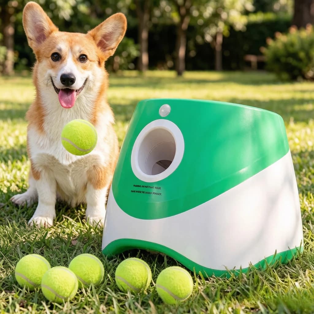 Ball Launcher Dog Tennis Thrower Outdoor Interactive Fetch Toy for Large Medium Small Pets with Long Battery Life Durable