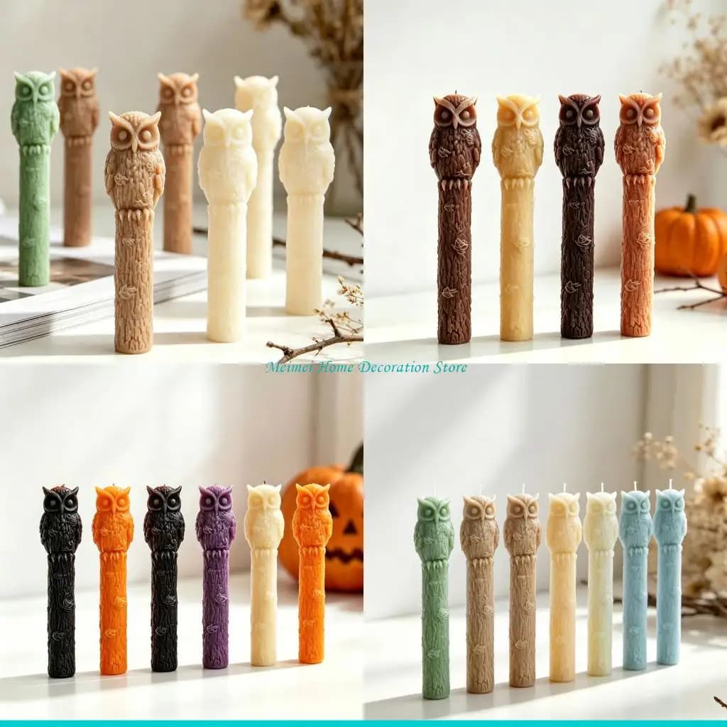 H7BF Owl Pillar Silicone Molds Easy Demolding Heat Resistant For Making Pillar Soap Holiday Gift Epoxy Resin
