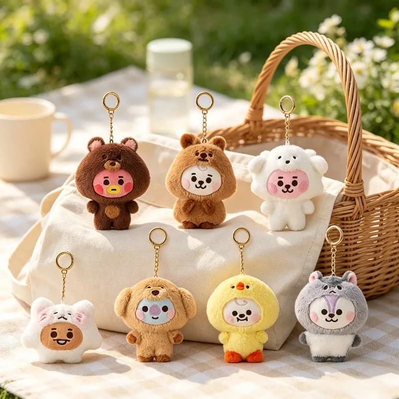 BT21 Baby Animal Series Plush Keychain Pendant Cute Kawaii CHIMMY COOKY KOYA TATA Stuffed Doll Bag Decoration Anime Gift Toys