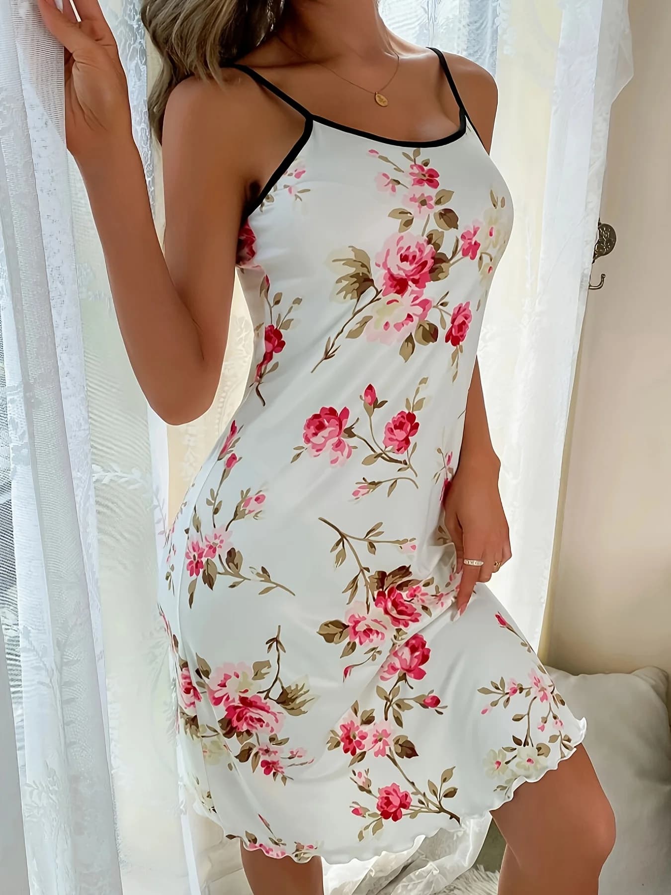 Single-Piece Women's Four-Season Summer Style Casual Romantic Floral Print Cute Halter Dress