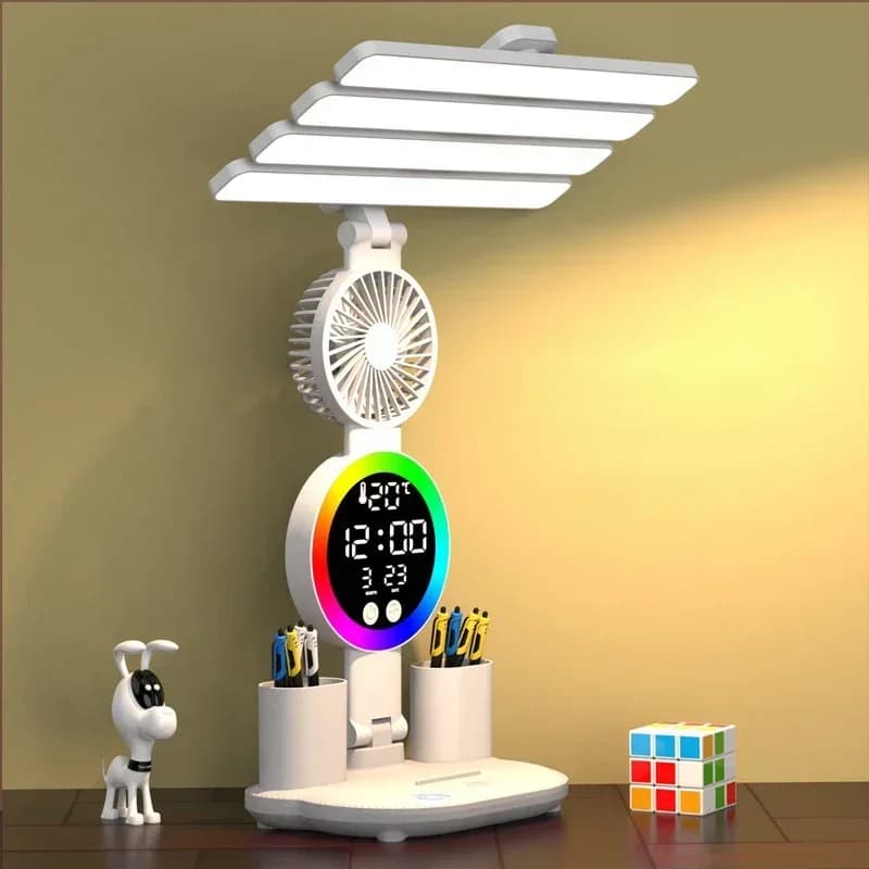 Lampada da lettura con display a orologio a LED, lampada da tavolo ricaricabile per studio, lampada da scrivania Lampada da lettura Lampada da tavolo a LED con ventola