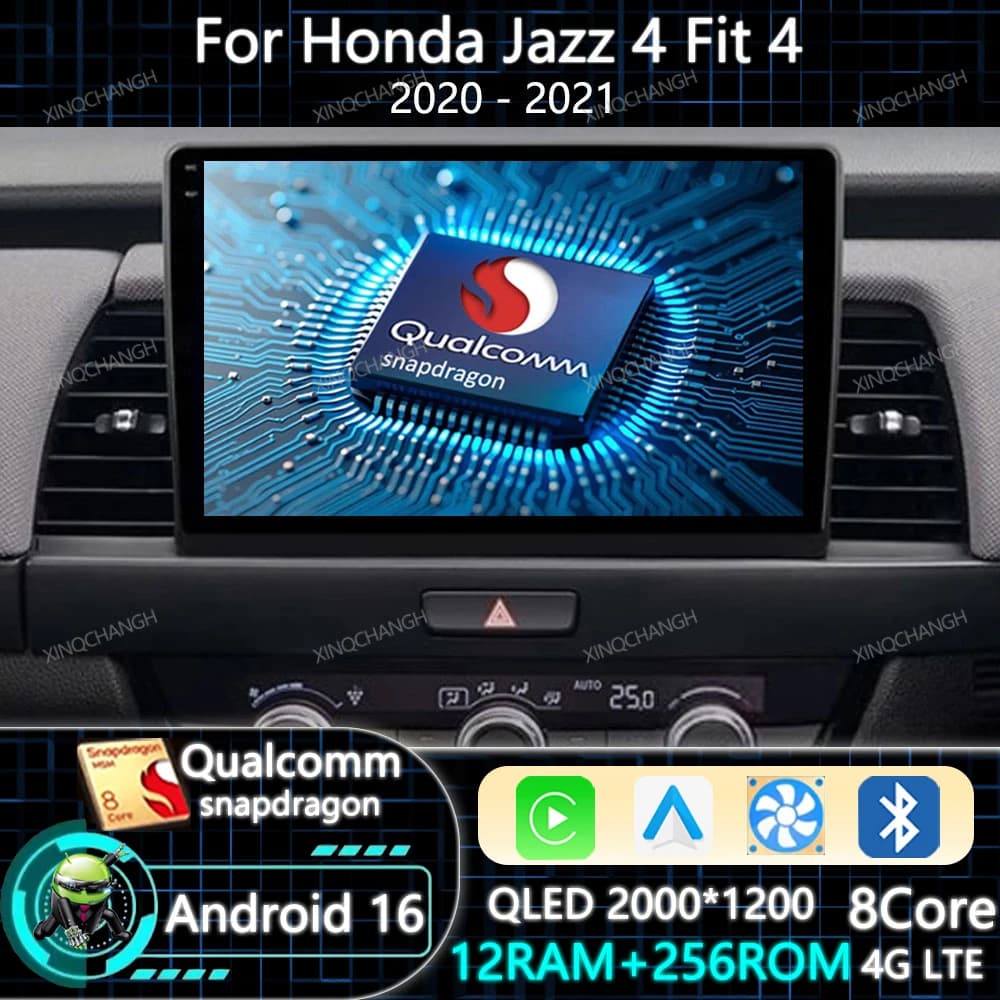 Android 16 Car Radio For Honda Jazz 4 Fit 4 2020 - 2021 GPS QLED Multimedia Stereo Video Player BT Head Unit 4G LTE 5G WIFI 2DIN
