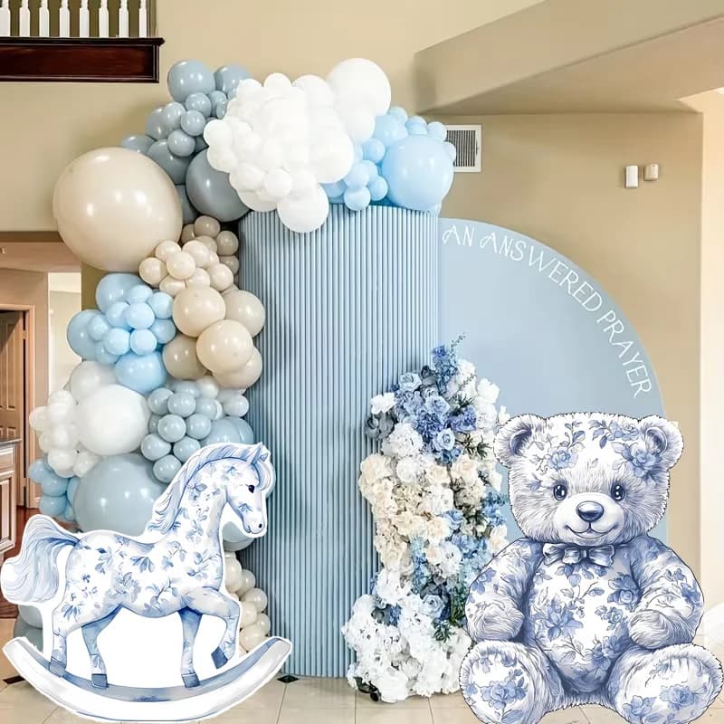 36/24/18inch Blue Printed Bear Foam Board Carousel Baby Stroller KT Board for 1st Birthday Baptism Baby Shower Party Backdrops