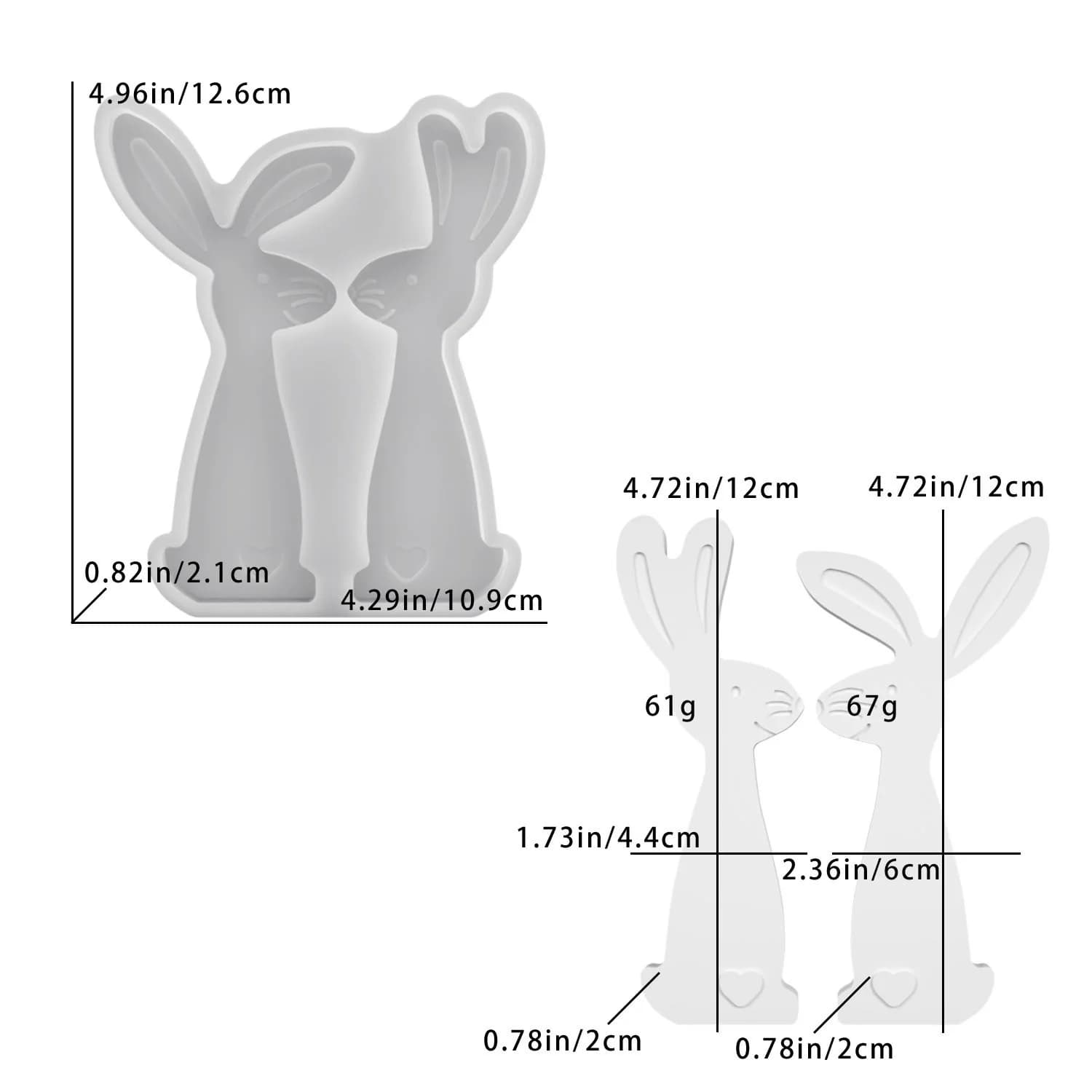 Silicone Fa-da-Te Print for Couples of 3D Rabbits, Aromaterapy Shaped Candles Stamp, Creative Home Decoration