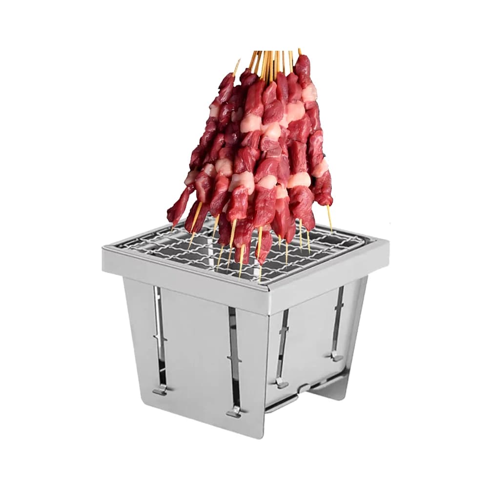 Griglia Portatile a Carbone in Acciaio Inox, Mini Kit BBQ per Cucina all'Aperto, Campeggio, Picnic, Spiaggia, Fornello Pieghevole
