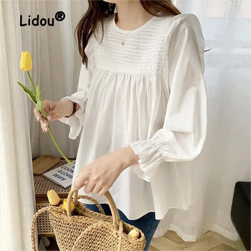 Women's Fashion New Shirt Pullover Shirt Long Sleeved Korean Literature and Art 2023