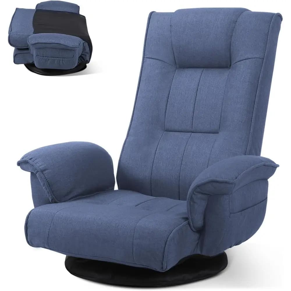 Sedia da gaming ergonomica in tessuto di lino, lettino reclinabile a 6 posizioni con supporto lombare, lettino pieghevole con cuscino spesso, A