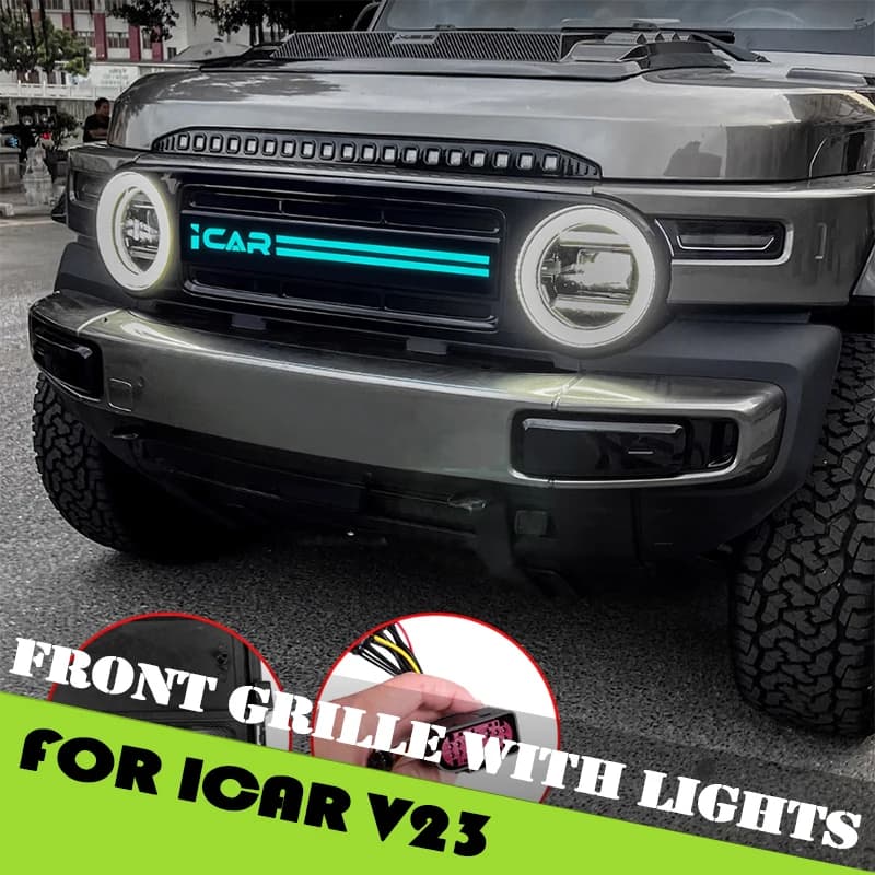 Auto Griglia Anteriore con Luci Misura per Chery ICAR V23 2025 Auto Modificata Viso Anteriore Insetto Schermo LED Avvertimento Faro Accessori