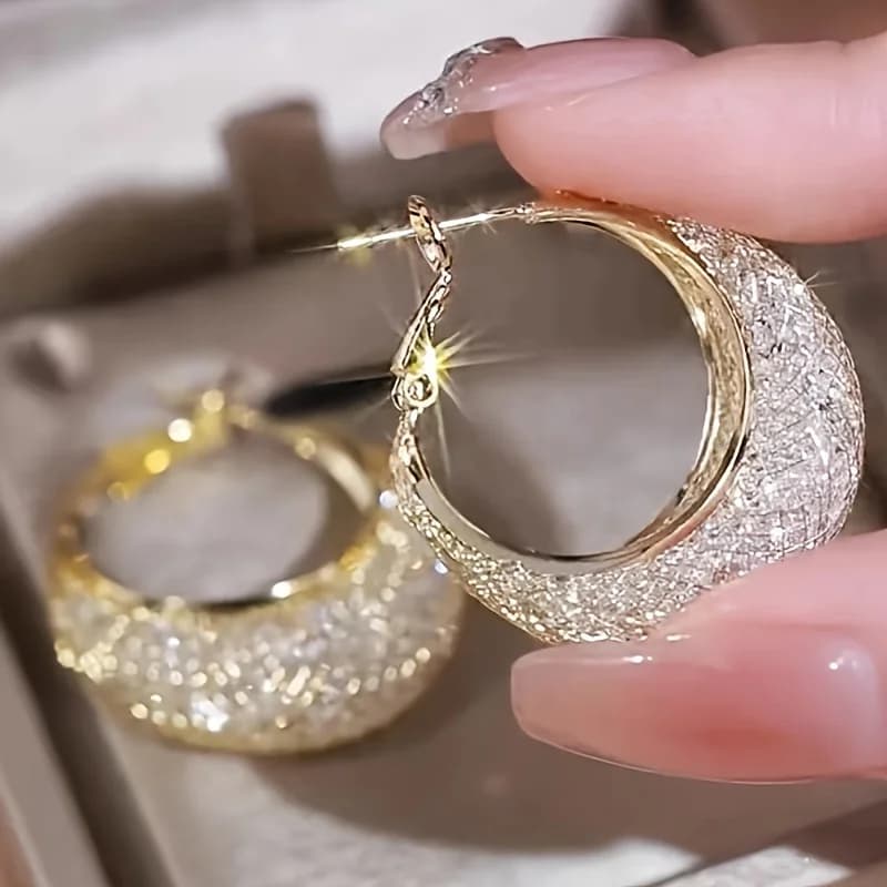 Un Paio di Orecchini da Donna di Lusso Leggero, di Nicchia, dal Design Raffinato con Rete Scintillante