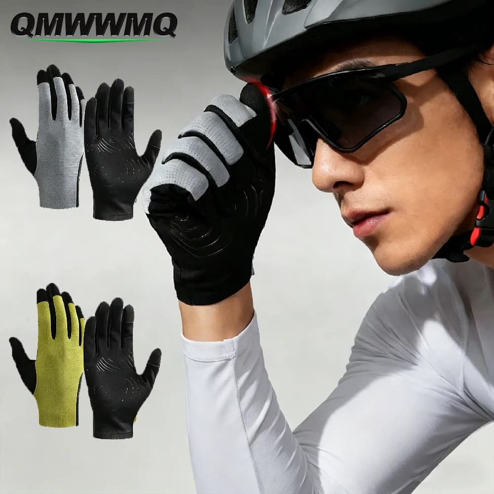 1 Pair Touchscreen Full Finger Cycling Gloves Anti-Slip Shock Absorbing Mountain Road Bike Riding Gloves Men Outdoor Sports Use