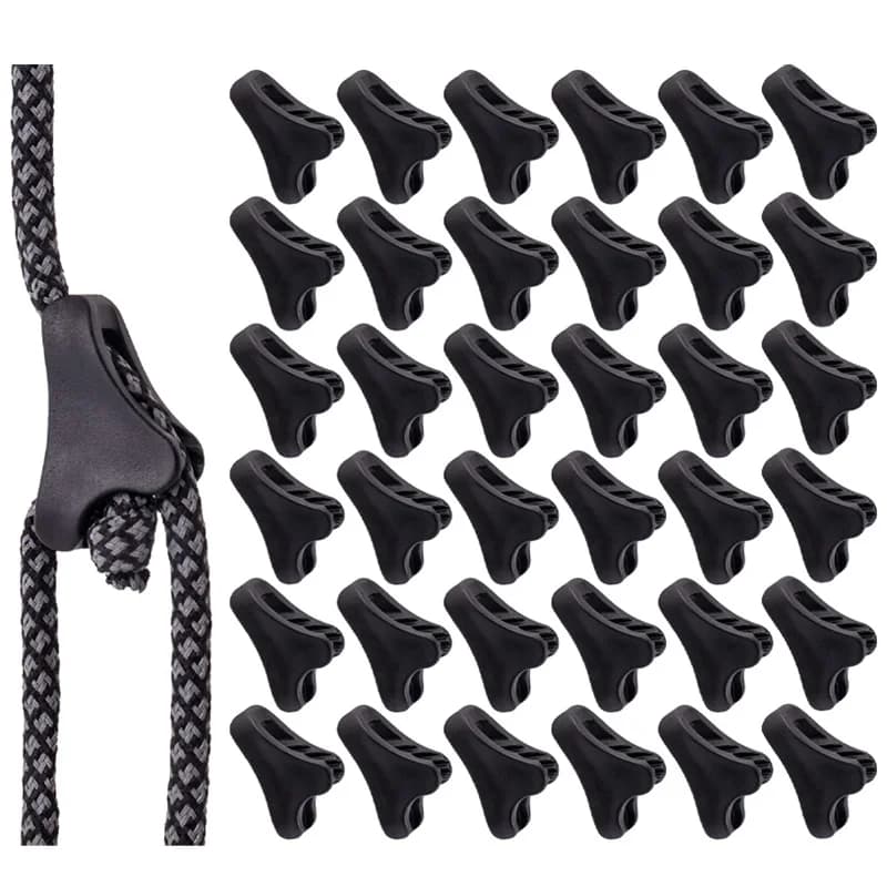 Pack of 36 Ultralight Tensioners for Tent Cords, Black Regulators for Camping Cords, Hiking, Sun Curtains