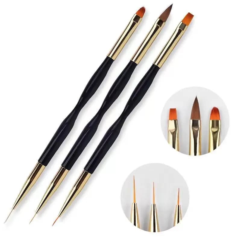Set di 3 Pennelli per Nail Art a Righe Francesi, Penna Ultra-sottile per Disegno, Pennelli a Doppia Punta per Gel UV, Strumenti per Manicure