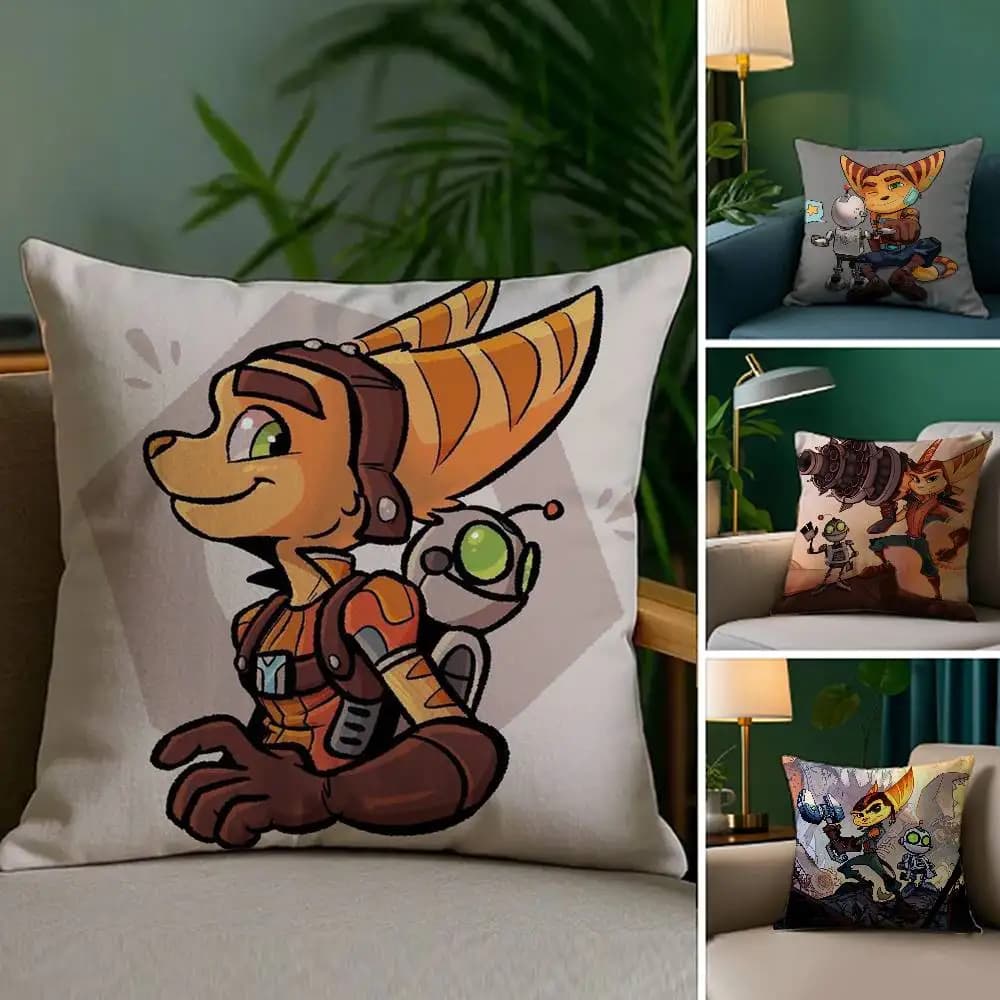 Cartoon R-Ratchet N C-Clank Pillow Case Plush Fabric Soft Double Sided Print Sofa Cushion Cover Throw Pillow Covers