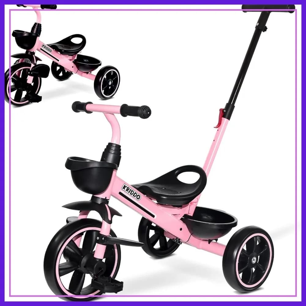Triciclo 2-in-1 per Bambini da 18 Mesi a 5 Anni - Maniglia di Spinta Estensibile, Poggiapiedi Pieghevole