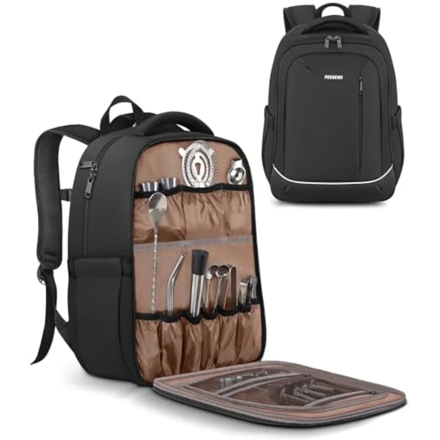 Borsa da Barman, Zaino da Viaggio per Trasporto Kit Bar, Borsa Portatile per Set di Strumenti, Shaker per Cocktail e Vino