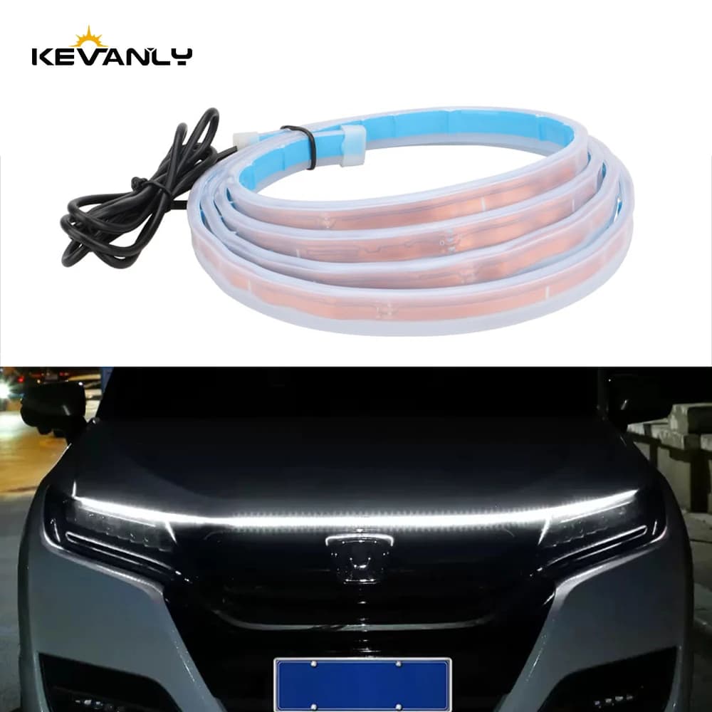 1.5m 1.8m Auto LED Striscia luminosa decorativa Luce del cofano Luci di marcia diurna bianche Sequenza Luci di segnalazione Lampada in silicone impermeabile