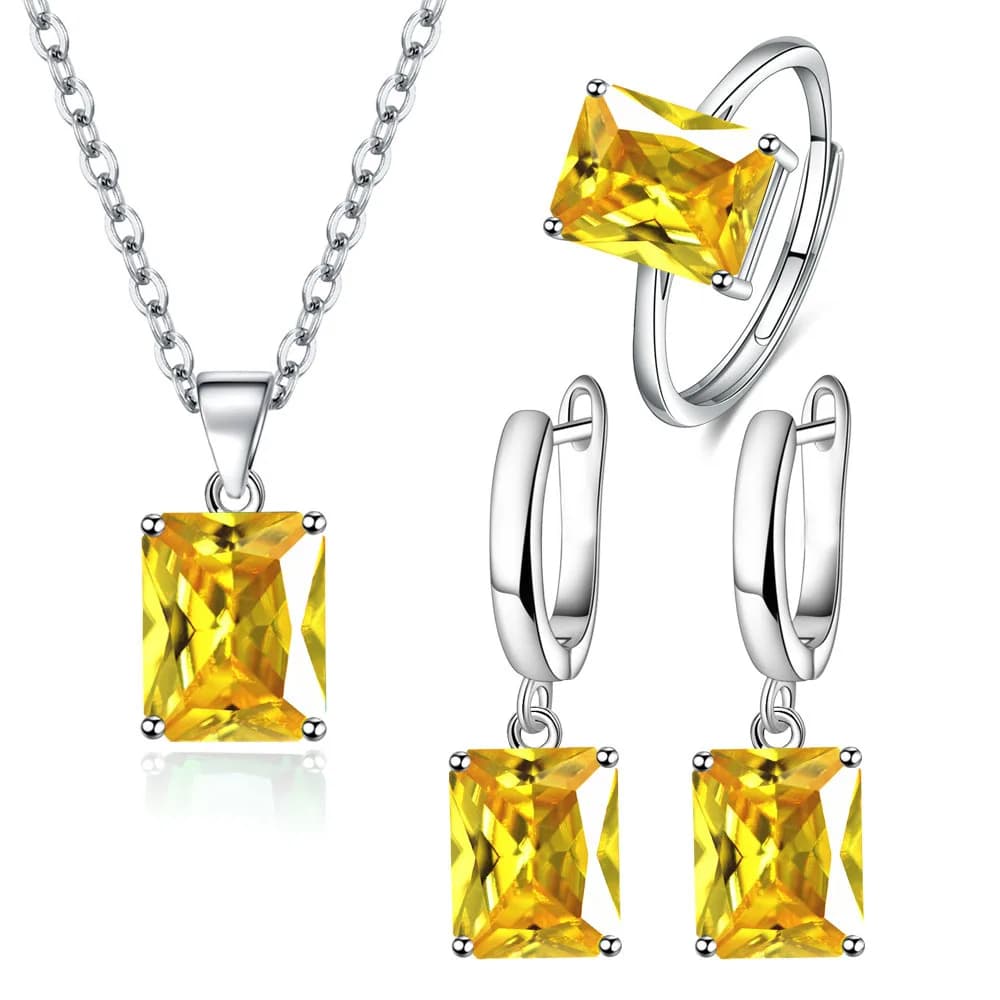 NUOVO Set di Gioielli in Argento Sterling 925, Regalo per Donna, Orecchini a Cerchio Geometrici con Zirconi Cubici, Collana con Ciondolo e Anello