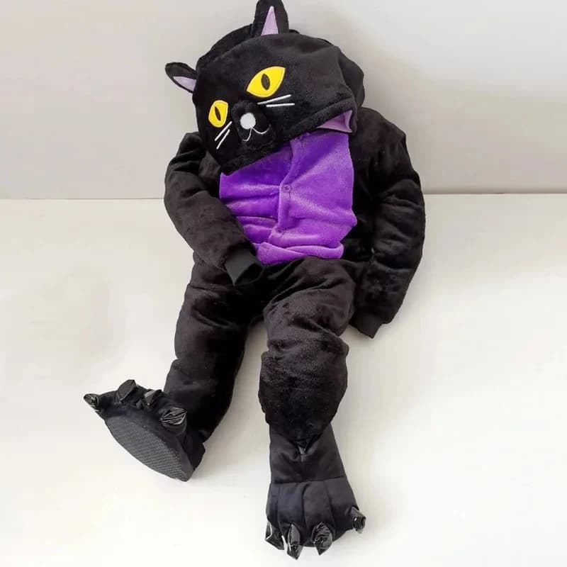 Costumi di Halloween per Cosplay ★ Pigiama Kigurumi Gatto Nero in Flanella Peluche Invernale per Donna e Uomo ☆ Nuovo
