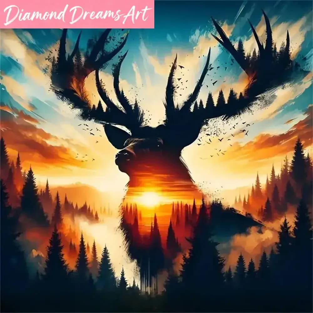 Frameless, 5D DIY Deer Diamond Mosaic Animal Picture Of Rhinestones Diamond Painting Sunset Full Square Round Home Decoration